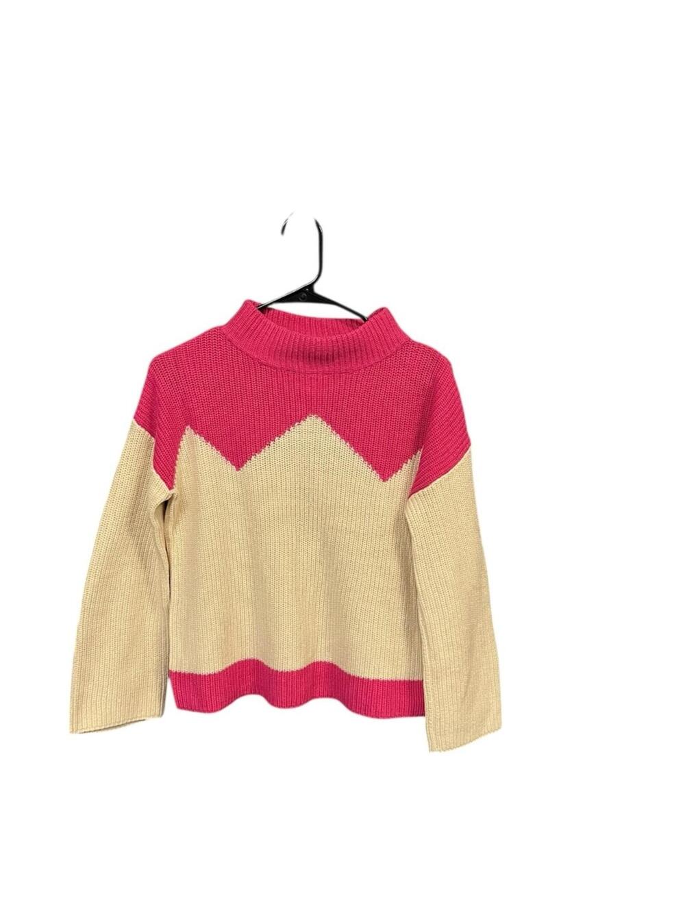 The Reeds x J.Crew Mock Neck Colorblock Sweater XXS Pink Cream Rib Knit